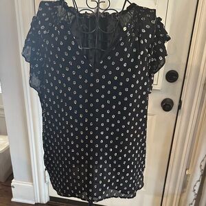 LOFT Black Blouse with White Dotted Design